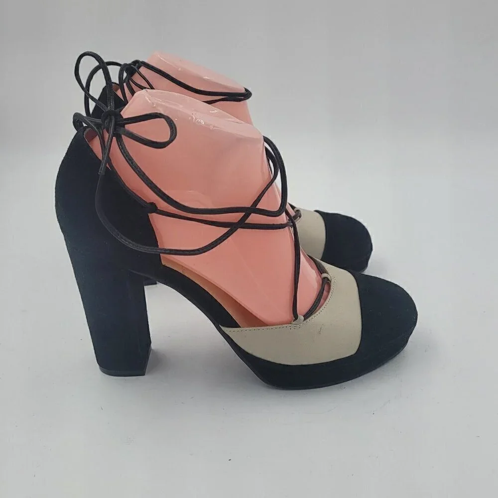 NEW Bettye Muller Madison Suede Platform Pump Natural & Black Women's Size 8M
